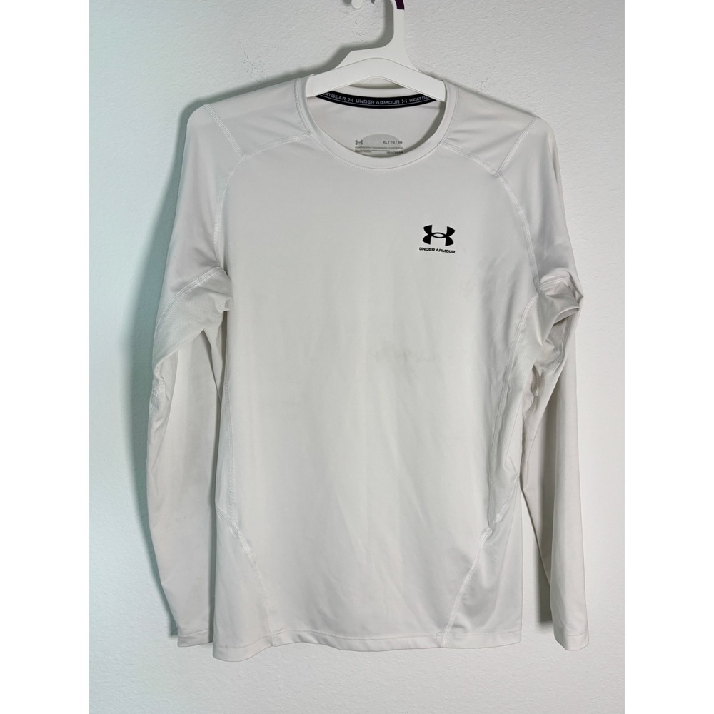 Under Armour HeatGear Compression Shirt Mens XL White Long Sleeve Training Top